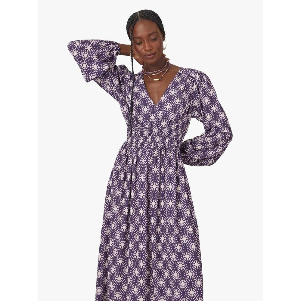 Xirena Annabella Dress Women Medium Amethyst Hour Mosaic  Smocked Midi Chic Boho